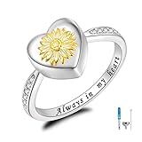 Fookduoduo Sterling Silver Sunflower Urn Ring Creamation Jewelry for Ashes Always in My Heart Urn...