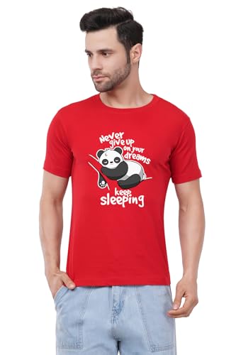 Image of Caseria Men's Cotton Printed T-Shirt -Dreams Keep Sleeping | 100% Cotton | Half Sleeves | Regular Fit | Printed | Round Neck | Graphic T Shirt