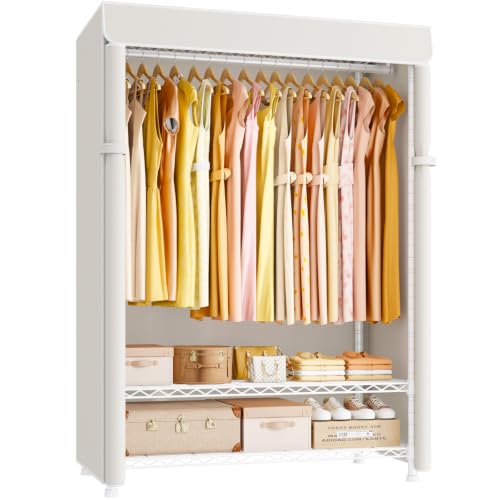 ULIFHOME H5C Max Clothes Rack with Cover, Covered Clothing Rack Heavy Duty