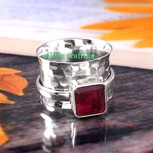 Red Mozambique Ruby Gemstone Sterling Silver Spinning Meditation Spinner Ring Jewelry Gift (9) #TOP2