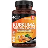Kurkuma-Tabletten, 2000 mg Extrakt (95% Kurkuma-Curcumin) mit schwarzem Pfeffer und Ingwer – 1 Jahr Vorrat – Kurkuma-Curcumin-Nahrungsergänzungsmittel, vegan, GMO-frei, hergestellt in Großbritannien