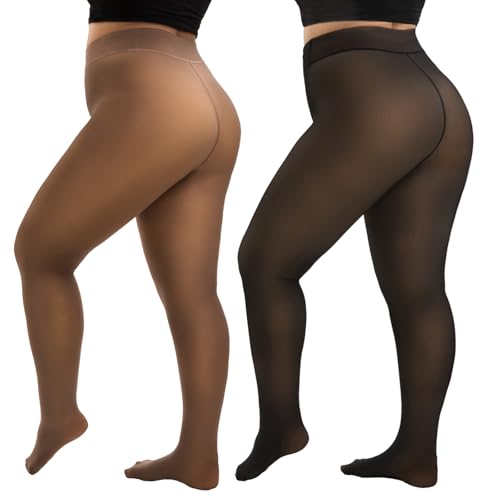 HONGTEYA 2 Pairs Plus Size Fleece Lined Tights...