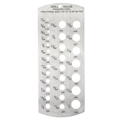 Hardys 29-Piece Imperial Fractional Drill Gauge, 1/16 to 1/2 Diameter, Stainless Steel, Drill Bit Gauge