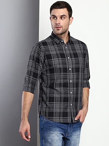 Image of Dennis Lingo Men's Checkered Slim Fit Cotton Casual Shirt with Spread Collar & Full Sleeves