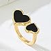 Retro Enamel Double Hearts Open Statement Ring for Women Fashion Simple Asymmetry Love Hearted Wrap Finger Knuckle Adjustable Bands Rings Gold Plated Wedding Eternity Promise Engagement Jewelry (Black)