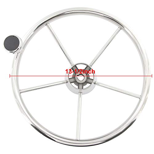 YaeMarine Stainless Steel Boat Steering Wheel 5 Spoke 13-1/2\" Dia, Marine Wheel with Big Size Knob & Black Cap-9103SF2 - Thumbnail 3