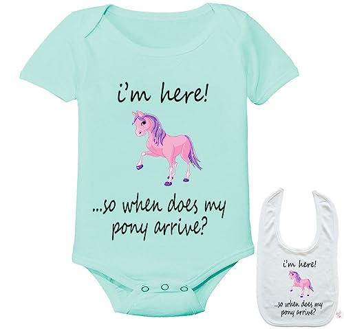 I'm here ..so where is my pony? -Cute custom Baby bodysuit onesie & matching bib3