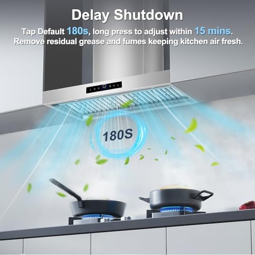Image of 30 inch Wall Mount Range Hood, 1200 CFM with 4-Speed Gesture Sensing & Touch Control, Stainless Steel Ducted Kitchen Stove Vent Hoods with 2 LED Lights, Time Setting, Dishwasher-Safe Baffle Filters