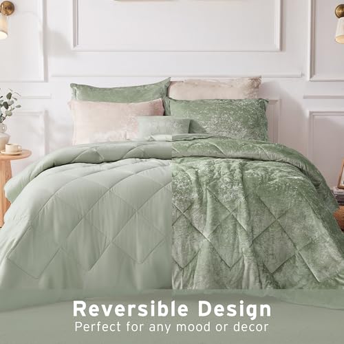 Intelligent Design Comforter Set Velvet Bedding Reversible, All Season, Diamond Quilted Microfiber, Felicia, Twin/Twin XL, Green 3 Piece - image 2
