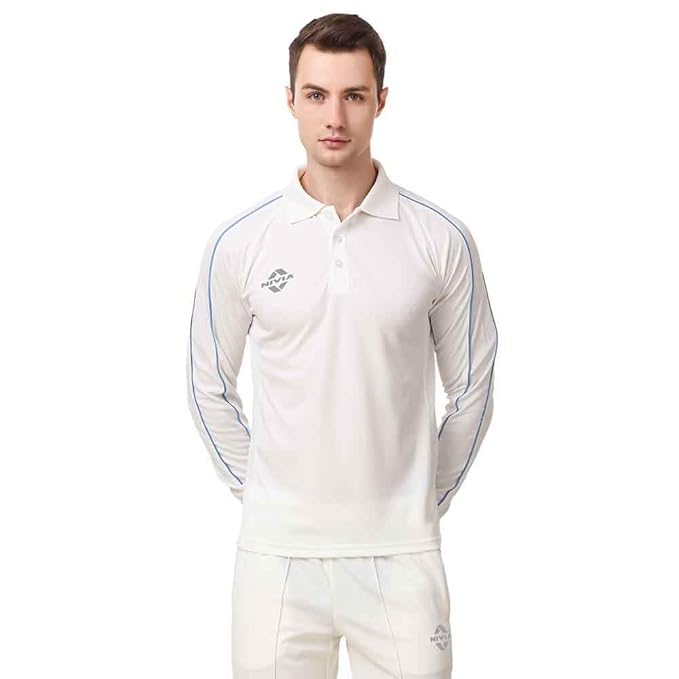 Nivia Eden Cricket Jersey for Men, Polyester Cotton Blend, Quick Dry Breathable Fabric, Tipped Collar Design, Off White Cricket T-Shirt, Match and Practice Wear, Half Sleeves-picture-19