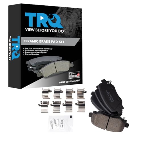 TRQ Rear Brake Pads Ceramic Hardware Wear Sensor Compatible with 2015-2017 Chrysler 200 2014-2021 Jeep Cherokee
