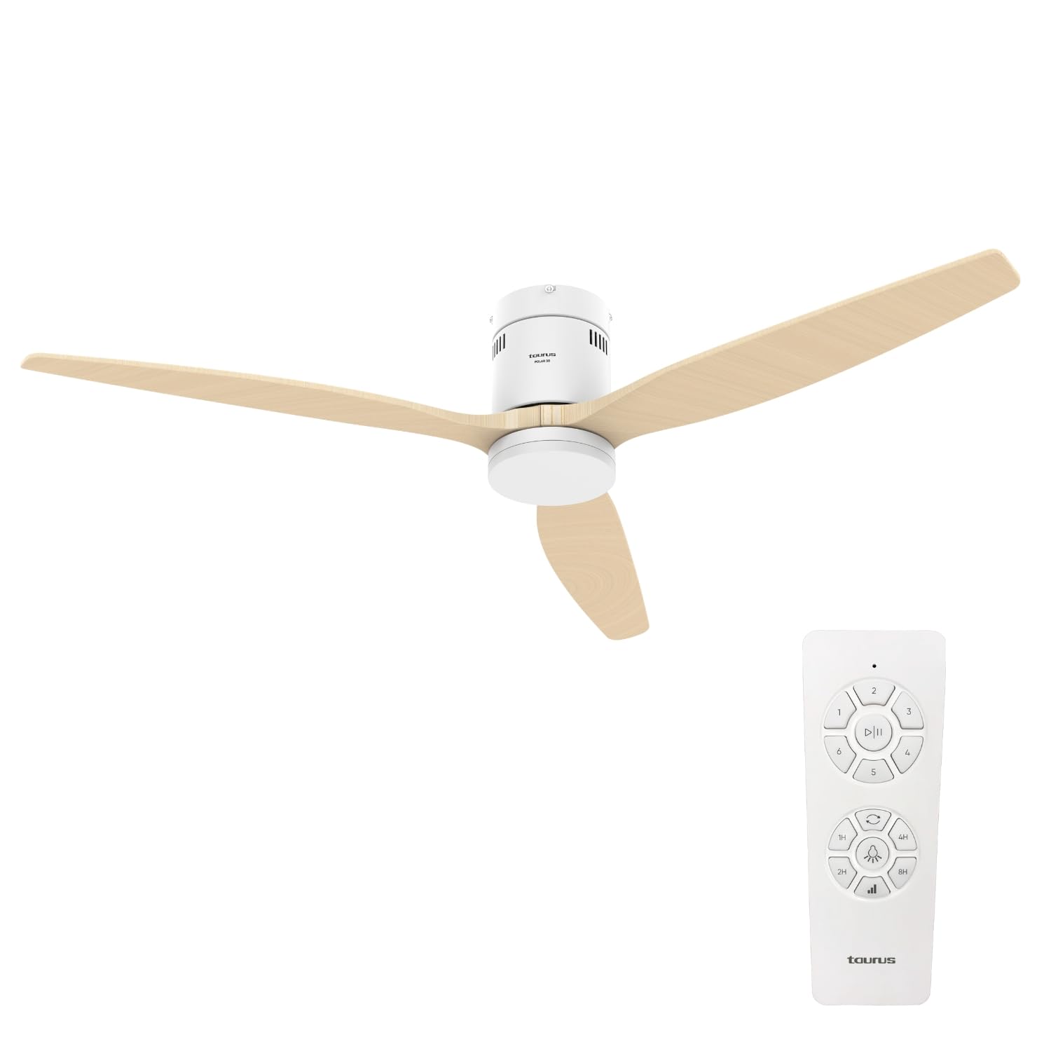 Taurus - Polar 3B Ventilador de Techo con Mando a Distancia | 30 W | Madera Natural | Madera Clara | Ultra silencioso | 3 Aspas 132 de Diámetro | Función Verano-Invierno | Temporizador | LED