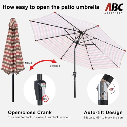 Image of ABCCANOPY 9FT Patio Umbrella Outdoor 8 Ribs Table Umbrella(Red Stripe)