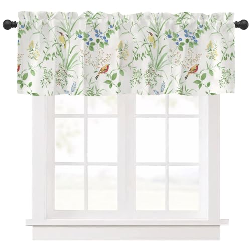 Ausing Küchenvorhang Kurz Flächenvorhang Blumen Vogel Deko für...