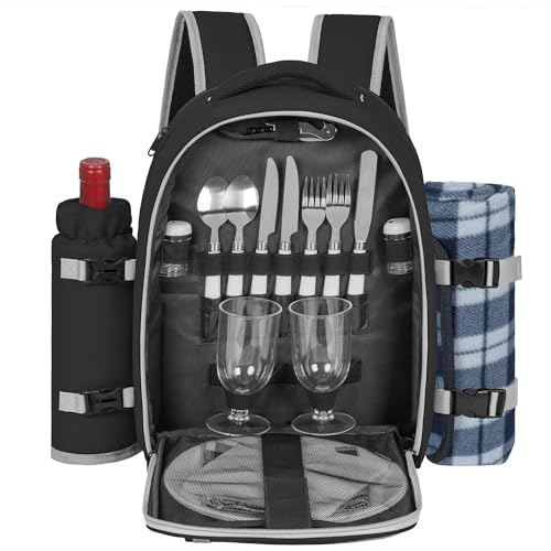 ITHWIU Picnic Backpack for 2 Persons with Insulated Leakproof Cooler