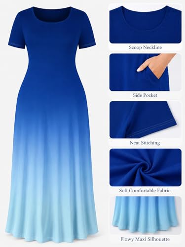 Image of PinkPatty Women's Plus Size Maxi Dresses Short Sleeve Sundress Summer T-Shirt Beach Long Dress with Pockets