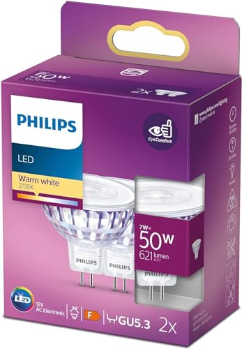 Philips Projecteur LED non dimmable - GU5,3 36D 7W 621lm 2700K 230V