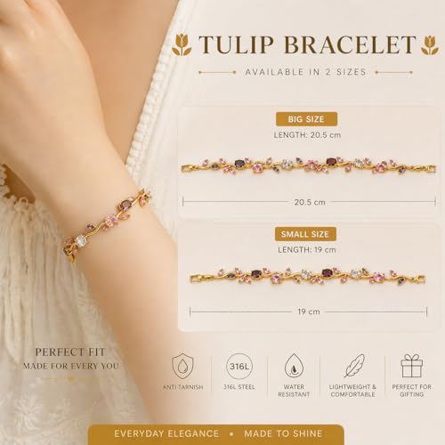 Image of 18K Gold Plated Stylish Chain Bracelet for Women & Girls | Trendy Unique Diamond Tennis Charm Link Tulip Everyday Instagram Viral Jewellery