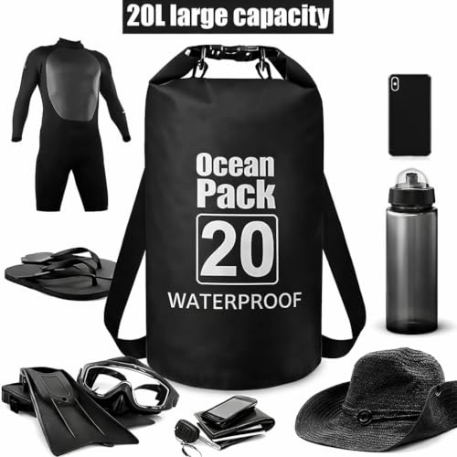 Image of Waterproof Ocean Dry Bag, Roll Top Floating Waterproof Sack for Beach, Swimming, Kayaking, Boating, Fishing, Camping, Hiking & Water Sports (20 Liter)