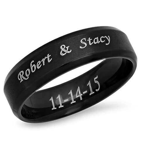 Forevergifts Free Engraving - 7mm Stainless Steel Beveled Edge Brushed Center Ring (9)