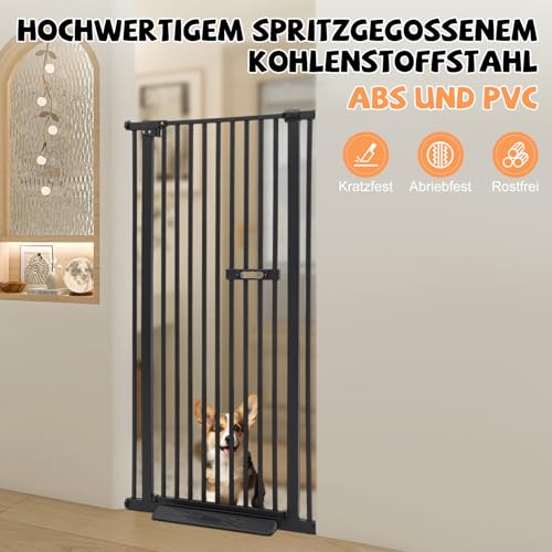 DunleyMin Schutzgitter für Haustiere Extra Hoch, Haustiergitter Extra Hoch mit Doppelverriegelung, 180° Türöffnung, Automatische Türschließung, Ohne Bohren (Schwarz)