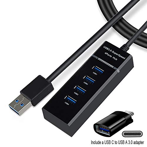 [3.3FT Long Extended Cable] ApexOne 4 Port USB 3.0 Splitter with Type C