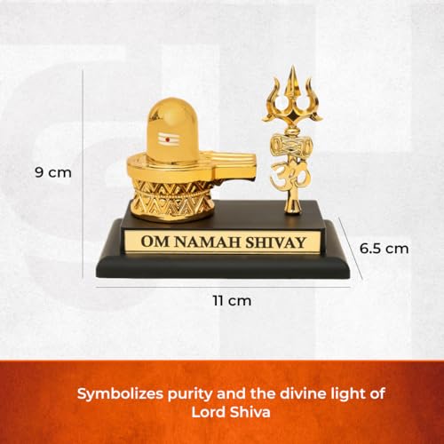 Image of Divine Hindu Shivling with Trishul Gold Finish Idol | Lord Shiva Divine Showpiece for Home Decor & Pooja Mandir | Shiva Murti for Office Desk & Car Dashboard | Auspicious Gift for Mahashivratri | G