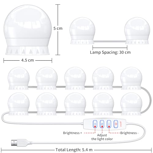 daphomeu Aktualisierte Version LED Spiegelleuchte 3 Farbe, Dimmbar Schminklicht, Schminktisch Leuchte, Makeup Lampe, Make Up Licht, Spiegellampe für Kosmetikspiegel, Badzimmer Spiegel
