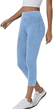 Minetom Leggings Women's 3/4 Skinny Jeans High Waist Jogging Bottoms 7/8 Denim Jeggings Stretch Trousers with Pockets Pants Fitness Trousers Yoga Trousers Streetwear