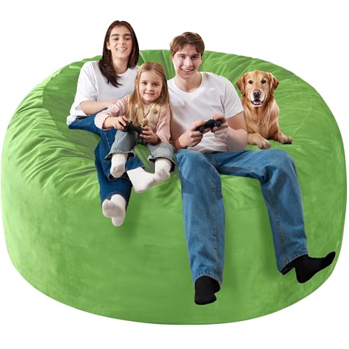 Homguava 6 FT Bean Bag Chair: 6' Bean Bags with Memory Foam Filled, Large Beanbag Chairs Soft Sofa with Dutch Velvet Cover-Lime