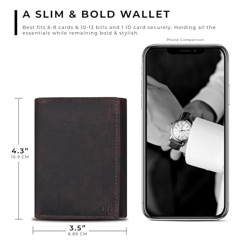 Image of Tri fold Leather Wallet for Men with RFID | Slim Wallets for Men with 1 ID and 6 Credit card slots | Front Pocket Minimalist