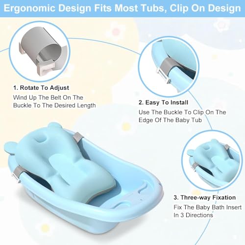 Image of Baby Bath Suspension Prevent Slip Pad, Soft Quick Dry Lightweight Cushion, Newborn Bathtub Mat, Infant Supporter Nonslip Floating Tub Seat for Assisted Sitting (Blue)