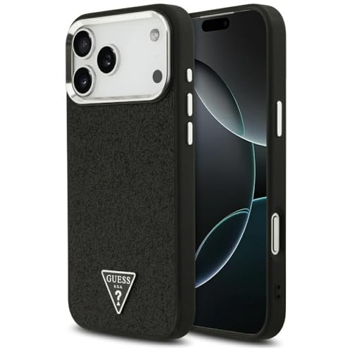 CG MOBILE Guess Coque de protection Ă paillettes avec logo triangle compatible avec MagSafe pour iPhone 17 Pro Max (noir)