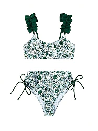Maillot de bain deux pièces à volants et cravate sur le côté style floral