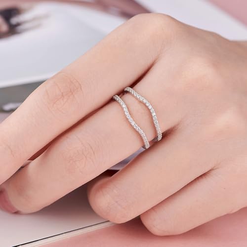 SHELOVES Curved Ring Guard Enhancer Cubic Zirconia Stack Wrap for Engagement Ring 925 Sterling Silver 5-103
