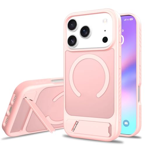 Coque de téléphone translucide givrée mince iPhone 17 Pro Max magnétique rose à support métal