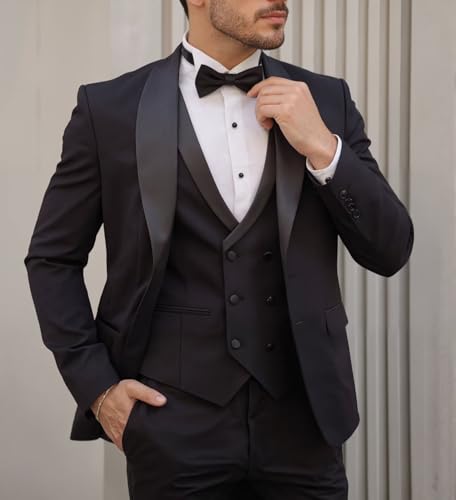 Men's Tuxedo Suit Classic 3 Piece Slim Fit Shawl Lapel Blazer Jacket Double Breaste Vest Pants Wedding Prom Outfits3