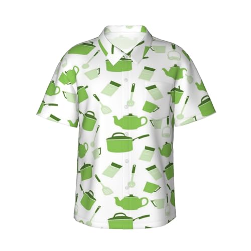 JUZGTSIT Utensilios de cocina, ollas de cocina, camisa hawaiana para hombre, manga corta, casual, verano, playa, camisas, Negro, M