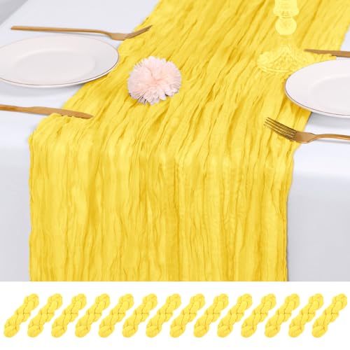 RealBox 14 Pack Lemon Yellow Cheesecloth Table Runner 17x108 Inch