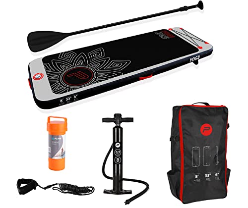 Pure4Fun Yoga Paddle Board, 8' Foot - Complete Inflatable SUP Set - Includes 2L Waterproof Bag, Coil Leash, Telescopic Paddle, Patch Tool, and 2.2L Pump