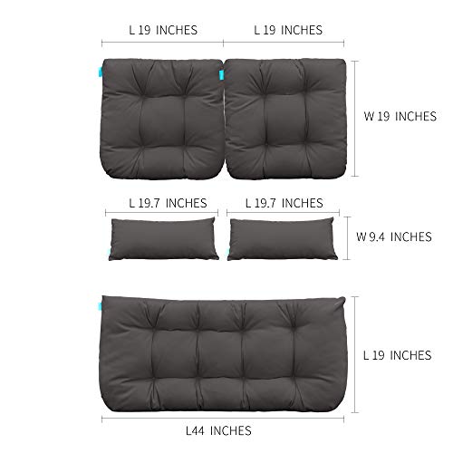 Image of QILLOWAY Outdoor Wicker Cushion Set of 5 - Waterproof Fade Resistant Patio Furniture Cushions, Loveseat 2 U-Shape 2 Lumbar Pillows for Porch, Bench, Backyard, Garden, Dark Grey