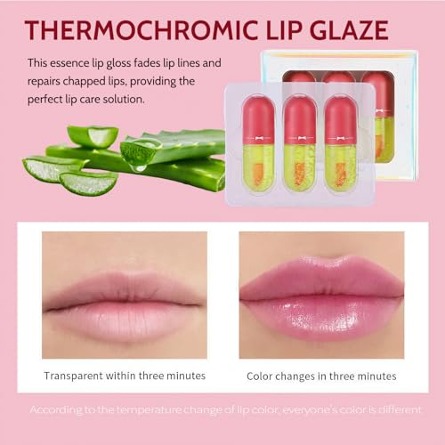 Lip Oil 3pcs Aloe Lip Gloss Set, Moisturizing Clear Lip Gloss Lip Plumper Hydrating & Reduce Fine Lines Day & Night Glossier Lip Balm Liquid Lipstick For Dry And Chapped Lips - Image 5