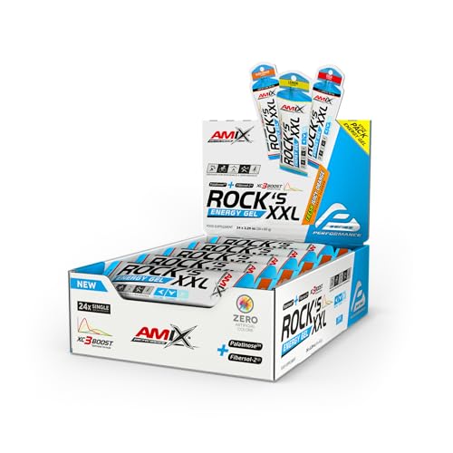 Amix™ Rock‘s Energy Gel XXL – Gel Energético con Carbohidratos, Minerales y Vitamina C – Sin Cafeina - Fuente Rápida de Energía para Deportista - Sabor Naranja – 24 x 65 g