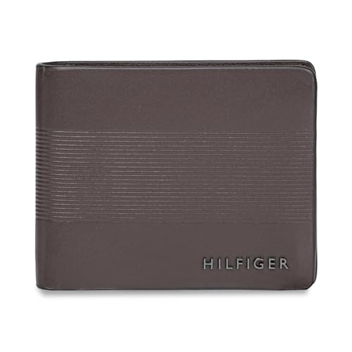 Image of Tommy Hilfiger Men's Leather Wallet Napier | Brown Embossed Global Bi-Fold with Coin Pocket | Stylish Purse for Gents