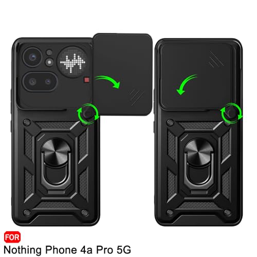 Image of TheGiftKart Tough Armor Bumper Back Cover Case for Nothing Phone 4a Pro 5G | Kickstand & Ring Holder | 360 Protection Back Cover for Nothing Phone 4a Pro 5G (PC & TPU, Rotating Camera Cover, Black)