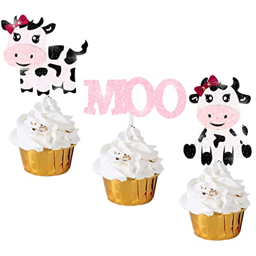Cow Birthday Party Cupcake Toppers Pink Cow Party Cake Decoration For Kids Farm Animal Theme Birthday Baby Shower Supplies #TOP1