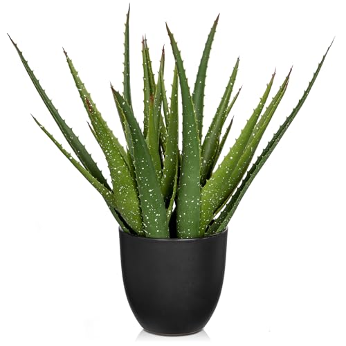 Image of Oairse 42CM Fake Plants Artificial Aloe Vera Plants Black Pot Decorative Fake Plant Potted Artificial Cactus Faux Cactus Green Plant for Home Office Bathroom Bedroom Shelf Decoration