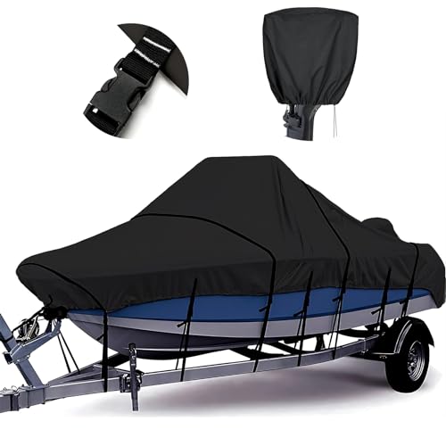 Tuszom 1200D 100% Waterproof Center Console Boat Cover with Motor Cover, Tear-Proof Trailerable Boat Cover for Center Console Boat with 13-19 Windproof Straps (Black, 17' - 19' L, UP to 102