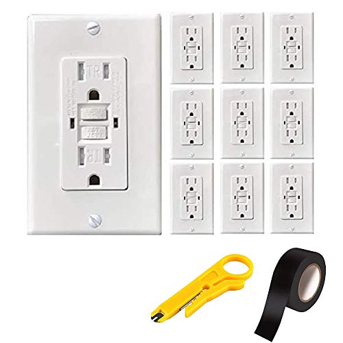 TEKLECTRIC - GFCI Receptacle 15A 125V Tamper Resistant + Wall Plate - GFCI Outlet 15 AMP 125 VOLT Grounded - Wall Plate and Screws Included WHITE (10 Pack)