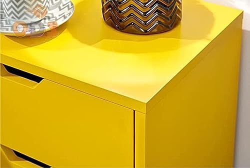 Image of Storage Nightstand Mid-Century Modern Bedside Table with Solid Wood 4 Legs Minimalist and Practical End Side Table- 2 Drawer-Yellow